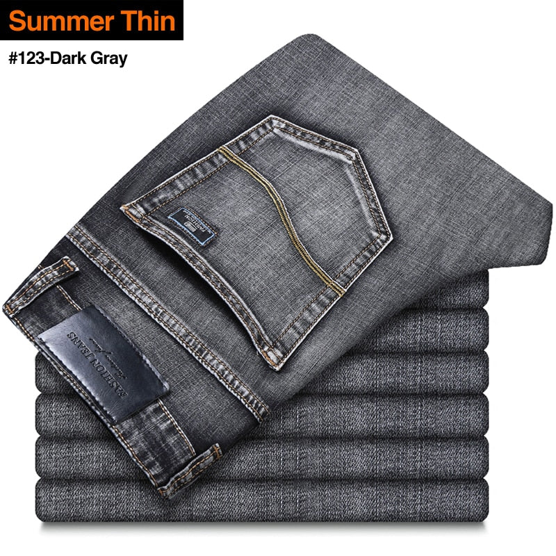 New Men Stretch Regular Fit Jeans| Best Business Casual Classic Style Fashion Denim Trousers| Male Black Blue Gray Pants  www.chishtismart.com