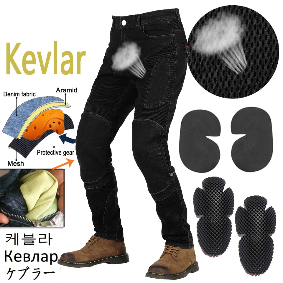 Jeans Men - Summer Mesh ventilation Motorcycle Jeans Motocross Pants Moto Jeans Breathable Small foot circumference