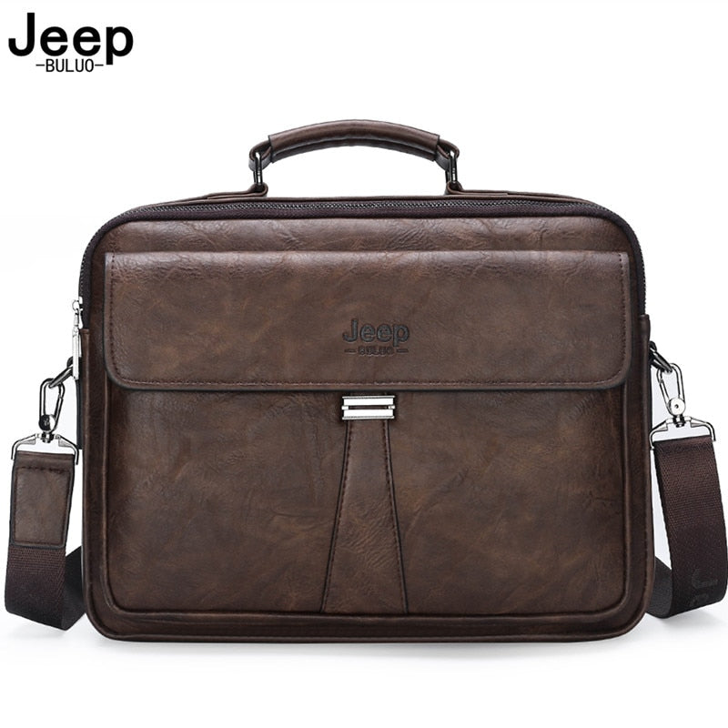 JEEP BULUO Men's Business Briefcase Laptop Bag Waterproof Split Leather Men Computers Handbags Man Shoulder Travel Bags