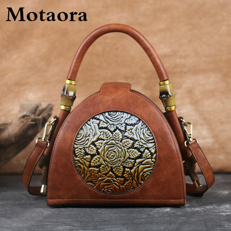 MOTAORA Retro Women Bag Handmade Embossed Handbag For Women High Quality Leather Shoulder Bag Ladies Luxury Vintage Bags Female