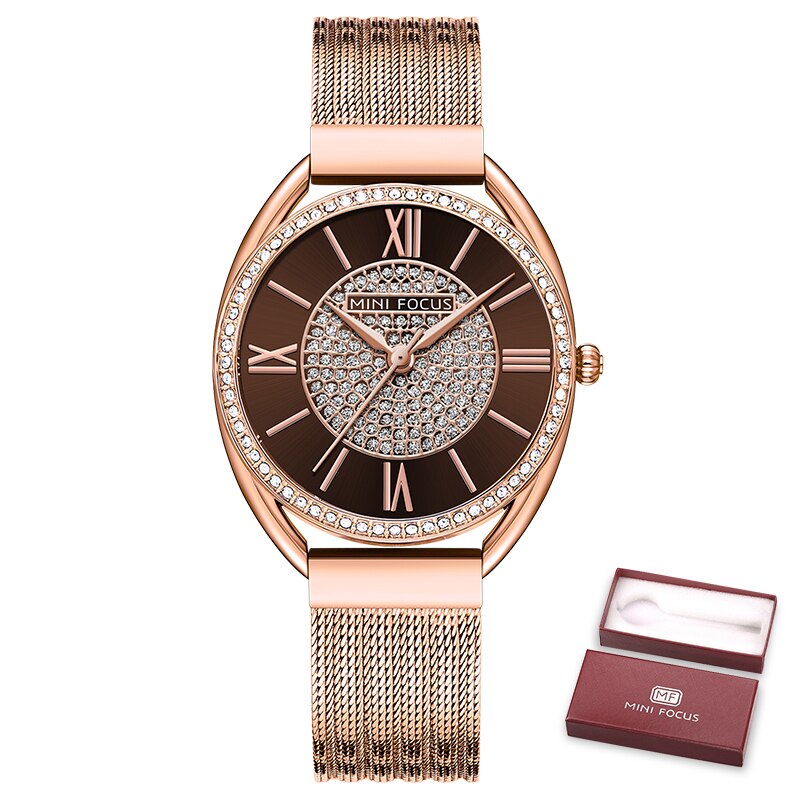 MINI FOCUS Trendy Crystal Watch for Women Business Dress Ladies Watches Top Brand Luxury Diamond Quartz  Steel Strap Wristwatch
