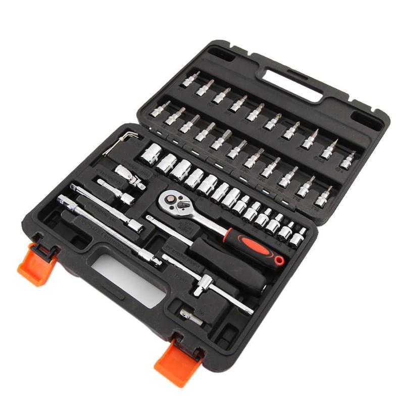 46pcs Tool Sets Car Repair Tool Kit Wrench Set Head Ratchet Pawl Socket Spanner Screwdriver Professional Metalworking Tool Kit