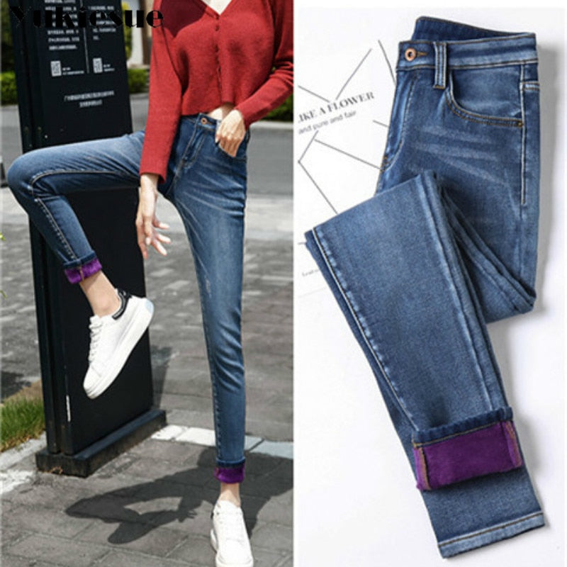 Winter Warm Jeans Woman 2020 High Waist Casual Velvet Ladies Trousers Female Pantalon Denim jeans for Women Pants clothe 40