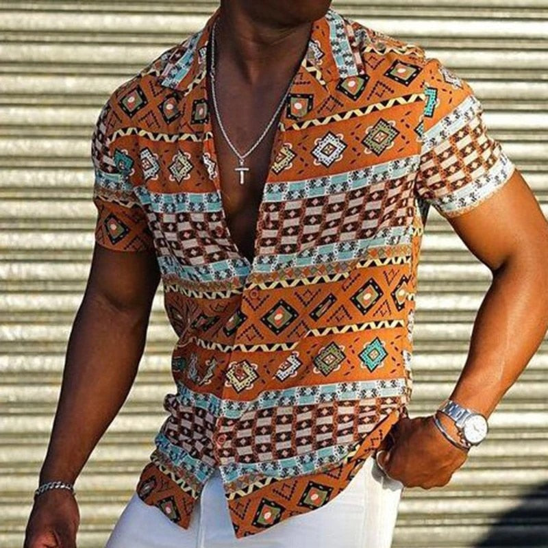 2022Summer New Mens Vintage Striped Shirt Fashion Casual Luxury Shirt Short Sleeve Hawaii Shirts For Men Blusas Camisa Masculina