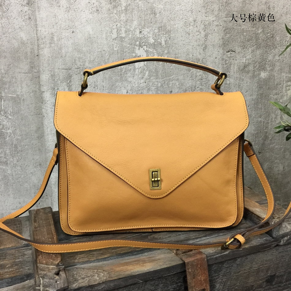 Women Briefcase Genuine Leather Handbags Female Commuter Lock Bag Simple Shoulder Messenger Bag Green 2022 Business Casual Soft