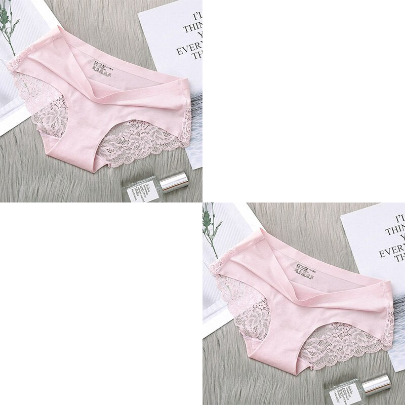 2Pcs Women&#39;s Cotton Underwear Sexy Lace Panties Mid-Waist Hollow Female Briefs Hip Lift Underpants For Lady Plus Size Lingerie