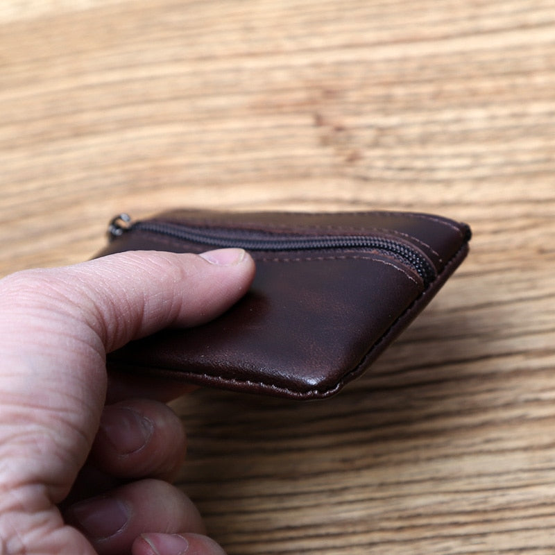 Genuine Leather Mini Coin Purse for MenTop Layer Cowhide Wallet Women Zipper Vintage Card Bag Short Lady Wallet Key Case NZPJ