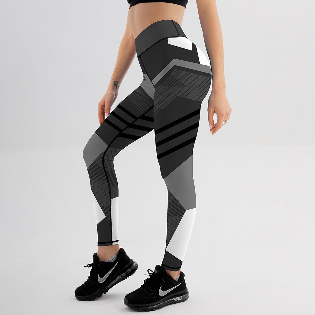 Mesh Pattern Print Leggings fitness Leggings For Women Sporting Workout Leggins Elastic Slim Black White Pants Trousers Fitness
