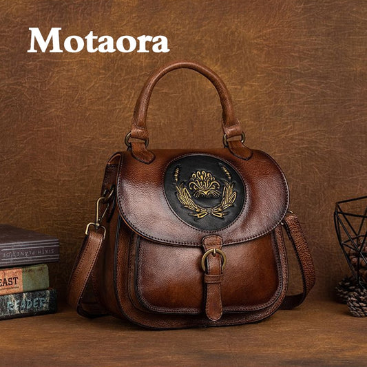 MOTAORA Fashion Women&#39;s Cowhide Backpack Vintage 4 Color Shoulder Bag Female Retro Travle Large Capacity Bag Ladies Phone Bags