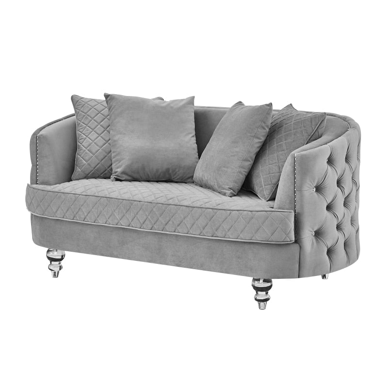 3 Piece Living Room Chesterfield Sofa Set, 3-Seater Sofa, Loveseat and Sofa Chair, with Copper Nail Tufted Back Gray