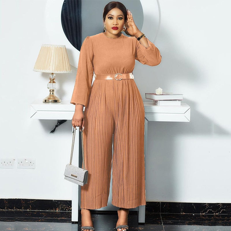 Junpsuits for Women Casual Wide Leg Pant Long Sleeve Office Jumpsuit with Belt Elegance Ladies Chiffon Jumpsuit Wholesale Items