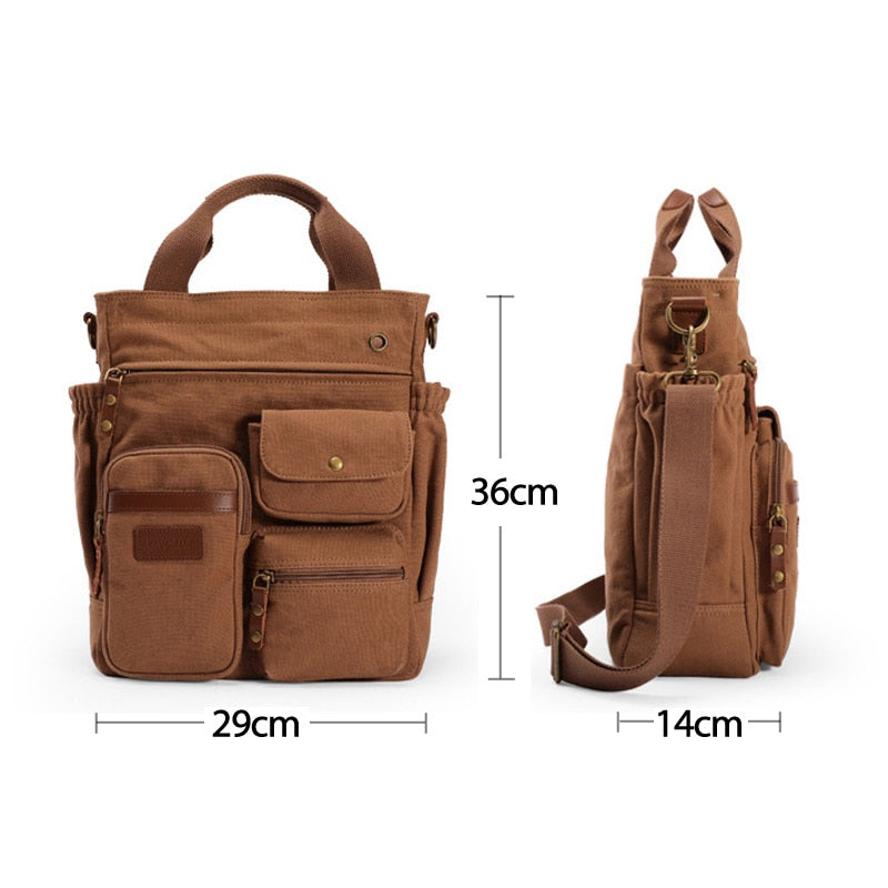 Business Men Canvas Handbag Casual Large Crossbody Shoulder Bag Vintage Tote Male Office Handbags Retro Brown Satchel Bags XA74C