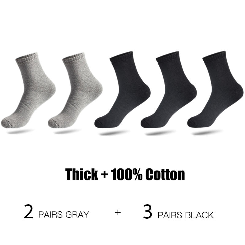 HSS Brand 100% Cotton Men Socks High Quality 5 Pairs Thicken Warm Business Socks Black Autumn Winter For Male Thermal