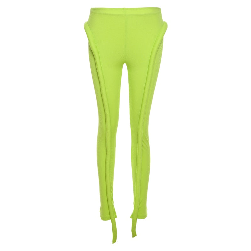 Neon Groene Geribbelde Fitness Vrouwen Leggings Mode Streetwear Mid Taille 2021 Fall Broek Sportieve Workout Leggins Casual Hot