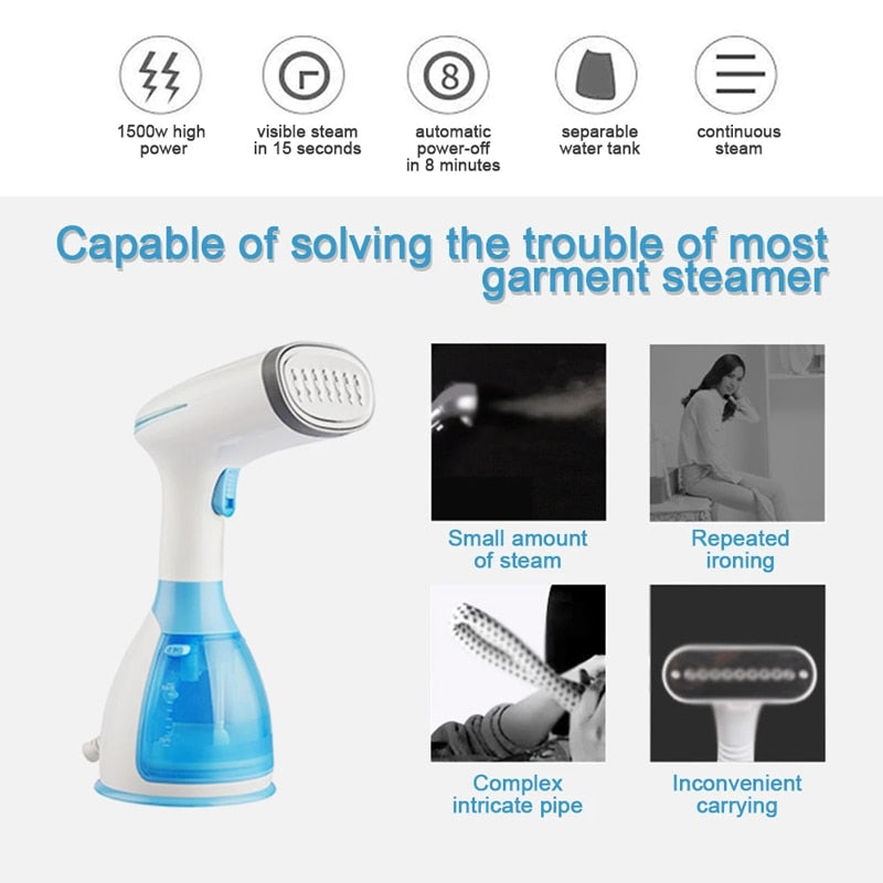 1Seconds 1500W Handheld Steamer Powerful Garment Steamer Portable Fast-Heat Steam Iron Ironing Machine for Home Travel