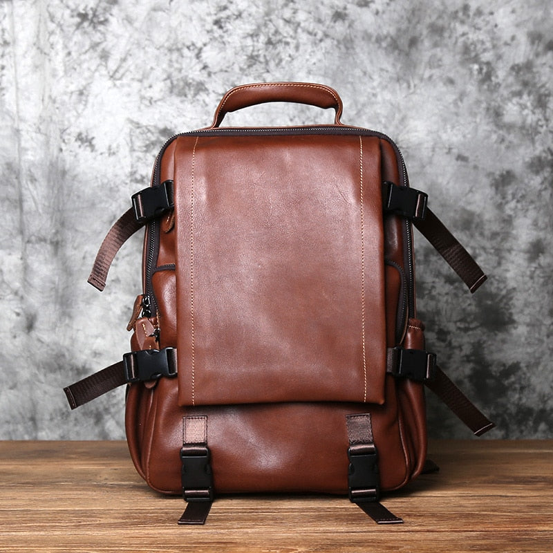 NZPJ Leather Men&#39;s Backpack  First Layer Cowhide Leisure Business Travel Backpack Large Capacity Computer Bag Women&#39;s Schoolbag