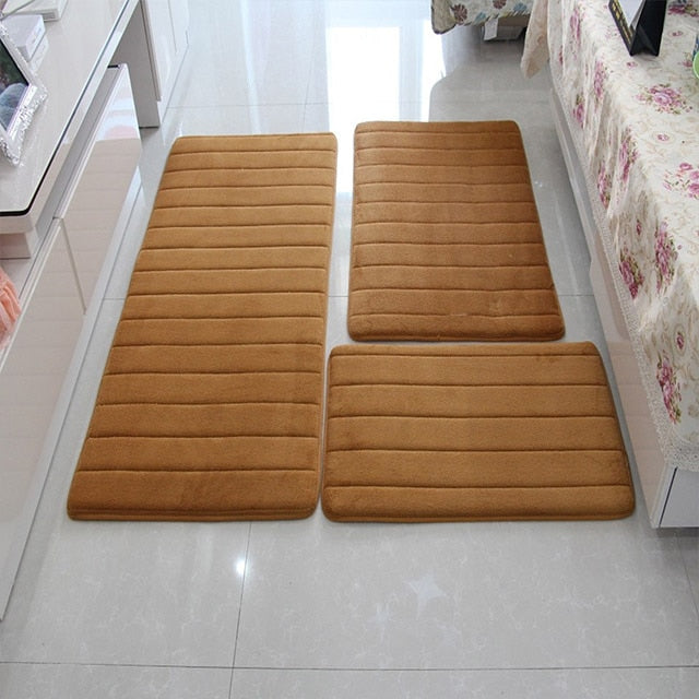 3pcs/set Thicken Floor Carpet for Living Room Non-slip Bathroom Mat Set Coral Fleece Bedside Long Mat Bedroom Door Mat 10 Colors