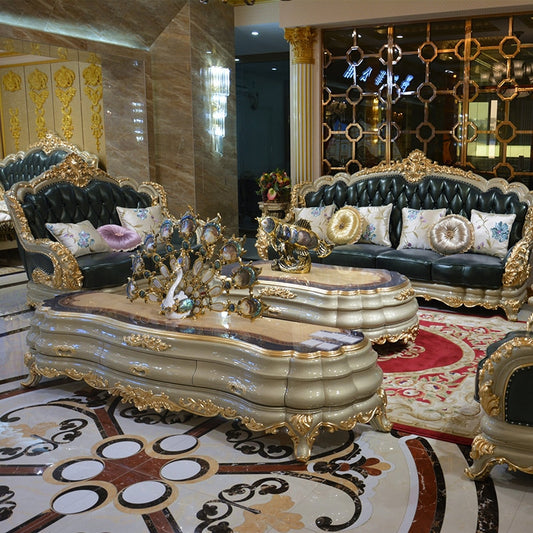 European-style Leather Extra-large Sofa Solid Wood Carving First Layer Leather Villa Hotel Lobby Luxury Sofa Muebles De La Sala
