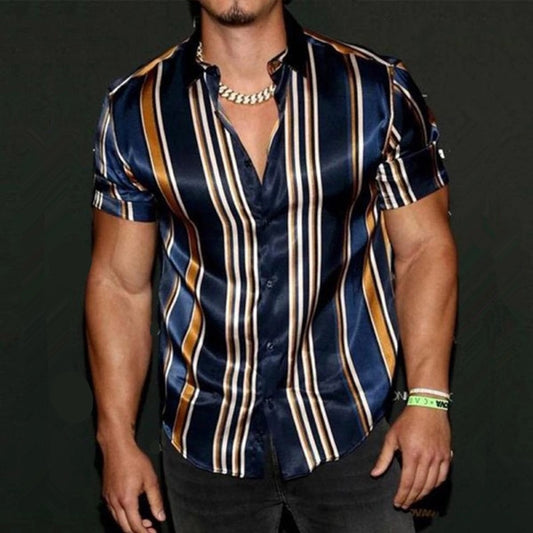 2022Summer New Mens Vintage Striped Shirt Fashion Casual Luxury Shirt Short Sleeve Hawaii Shirts For Men Blusas Camisa Masculina