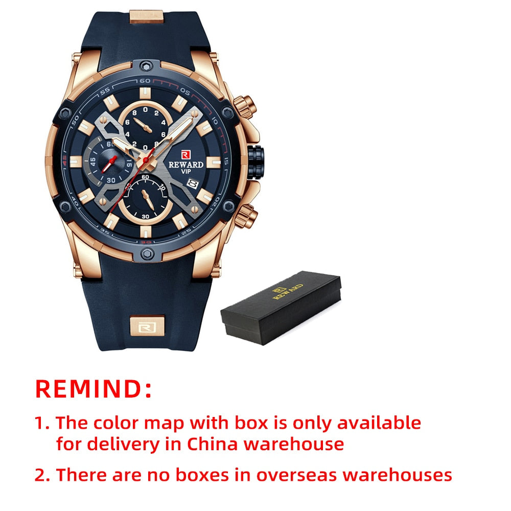 2022 New REWARD Mens Watches Blue Waterproof Top Luxury Brand Chronograph Sport Watch Quartz For Men Wristwatch Military Male