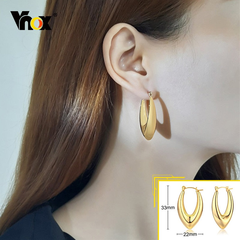 Vnox Minimalist Metal Hoop Earrings for Women, Gold Color Stainless Steel Chic Lady Girl Circle Earrings, Vintage Party Jewelry