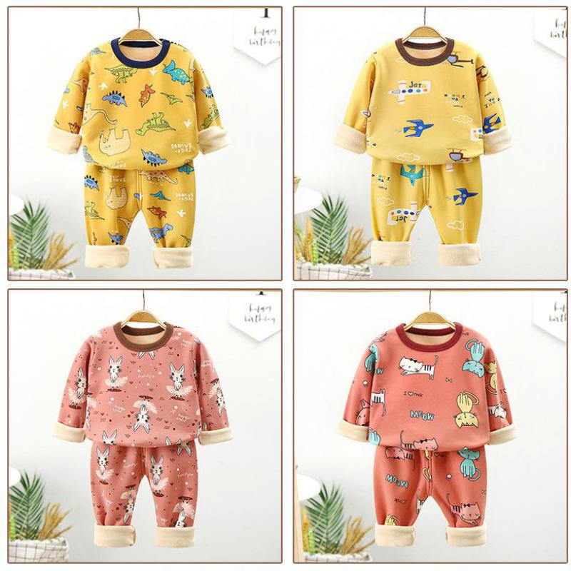 Children Pyjamas Winter Kids Clothing Sets Warm Fleece Pajamas For Boys Thicken Dinosaur Girls Sleepwear Baby Thermal Underwear