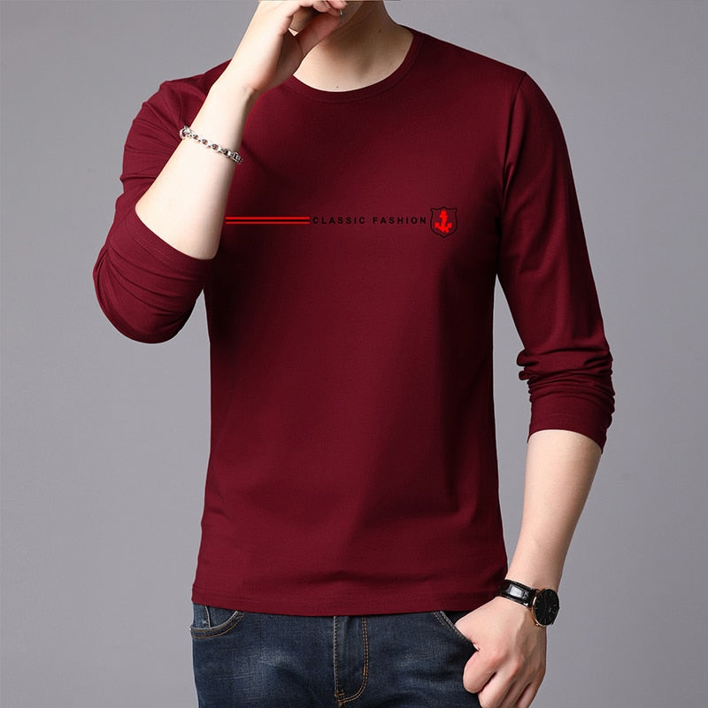 Top Quality New Fashion Brand 95% Cotton 5% Spandex t Shirt For Men O Neck Plain Slim Fit Long Sleeve Tops Casual Men Clothes