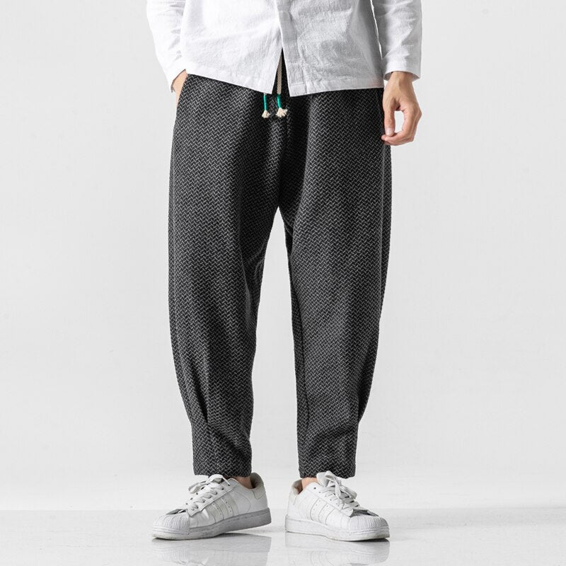 Baggy Pants Men Winter Thicken Wool Harem Pants Male Chinese Style Warm Oversize Trousers Male 2020 Japan Casual Plaid Pants