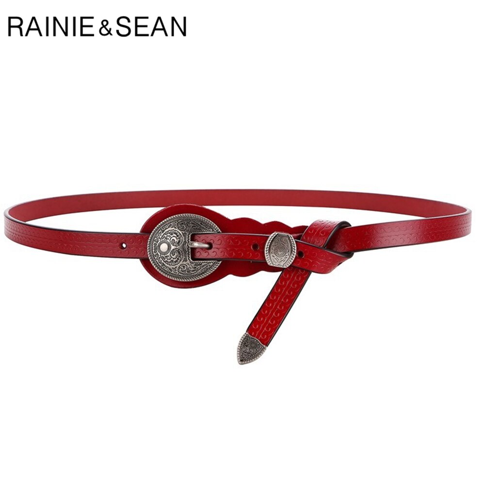 RAINIE SEAN Vintage Belts for Women Cowskin Waist Belt Real Leather Brown Rivet High Quality Brand Women Belt 105cm 110cm 115cm