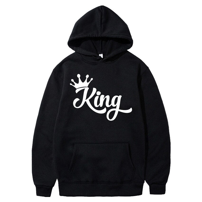 King or Queen Letters Printed Crown Design Couple Hooded Sweatshirt Men Autumn Winter Streetwear Lover Casual Pullover Hoodies