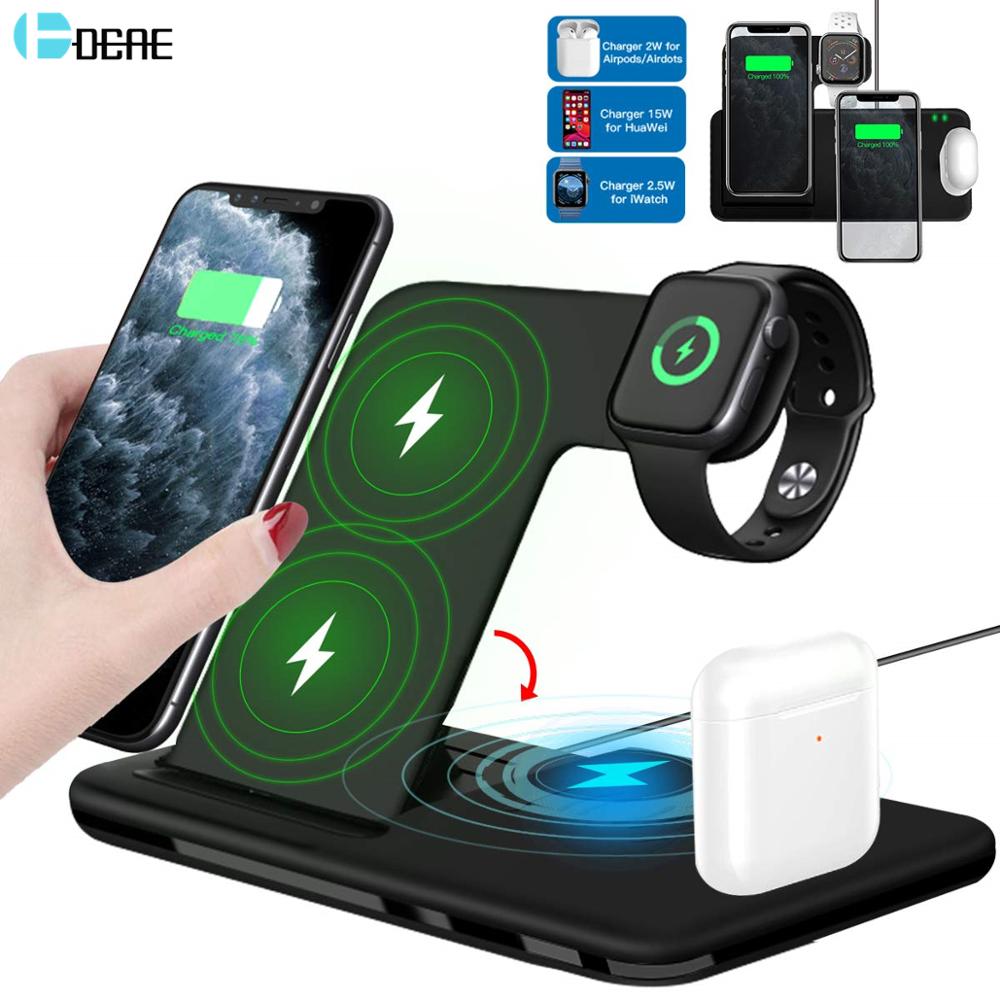 15W Qi Fast Wireless Charger Stand For iPhone 14 13 12 11 8 Apple Watch 4 in 1 Foldable Charging Station for Airpods Pro iWatch