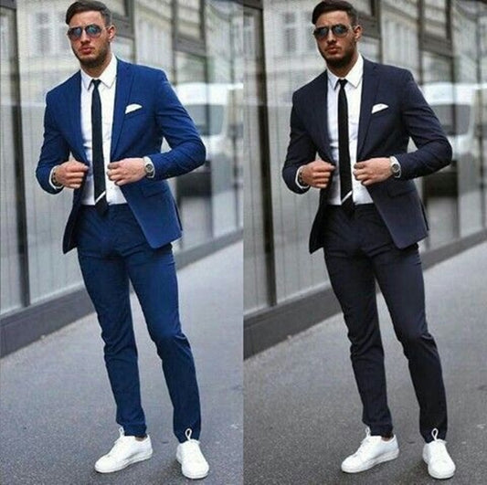 Blue/Black Tuxedo Men Suits for Wedding 2Pieces Business Suit Blazer Peak Lapel Costume Homme Terno Party Suits(jacket+pant)