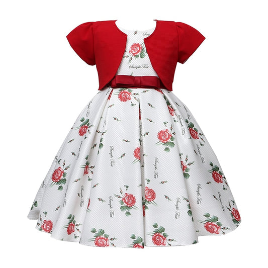 Yoliyolei 2PCS/set New Girls Dress Autumn Printing floral Kids Dresses Baby Girls ball gown Party Clothes with short sleeve coat