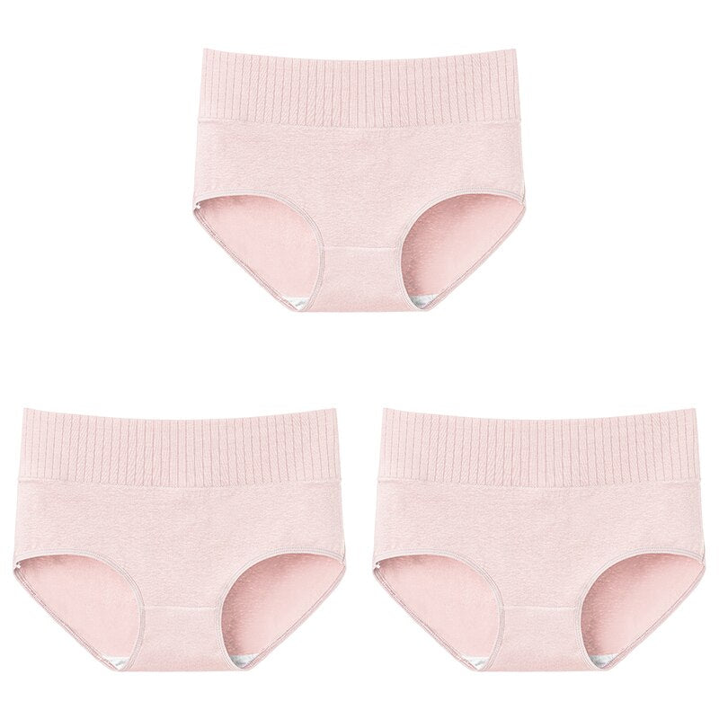 3 Pcs Cotton Women&#39;s Underwear Panties Solid High Waist Briefs Breathable Underpants Seamless Soft Plus Size Women Lingerie