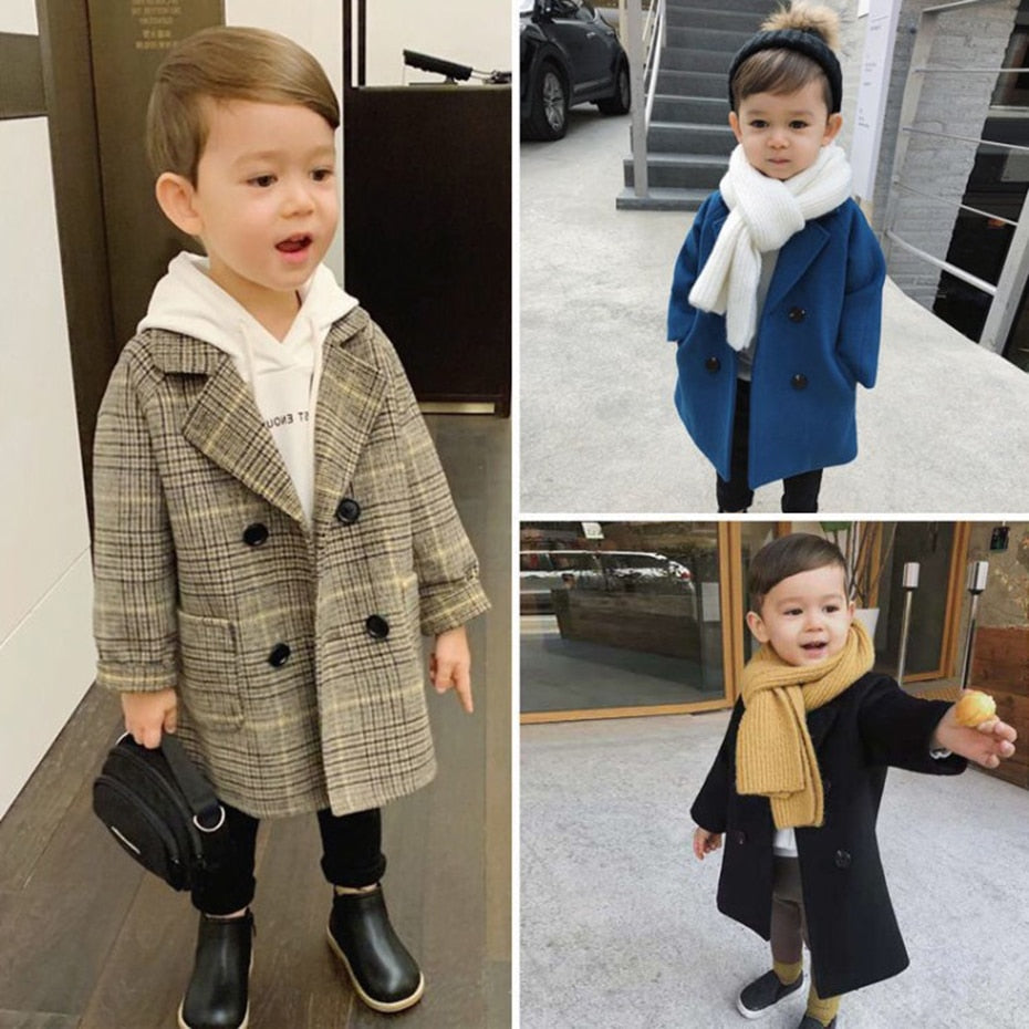 Boys Long Jacket Coat Plaid Pattern Boy Coat Casual Style Jacket Boy Spring Autumn Children&#39;s Clothes For Boys