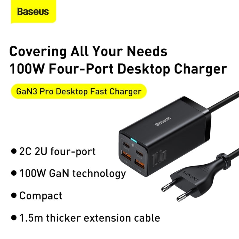 Baseus GaN 100W 65W Desktop Charger Quick Charge 4.0 QC 3.0 PD USB-C Type C USB Fast Charging For MacBook Samsung iPhone Laptop