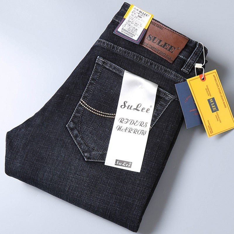 2021 New Sulee Top Brand Business Jeans Stretch Slim Denim Pants Men&#39;s Casual Full Casual  Jeans