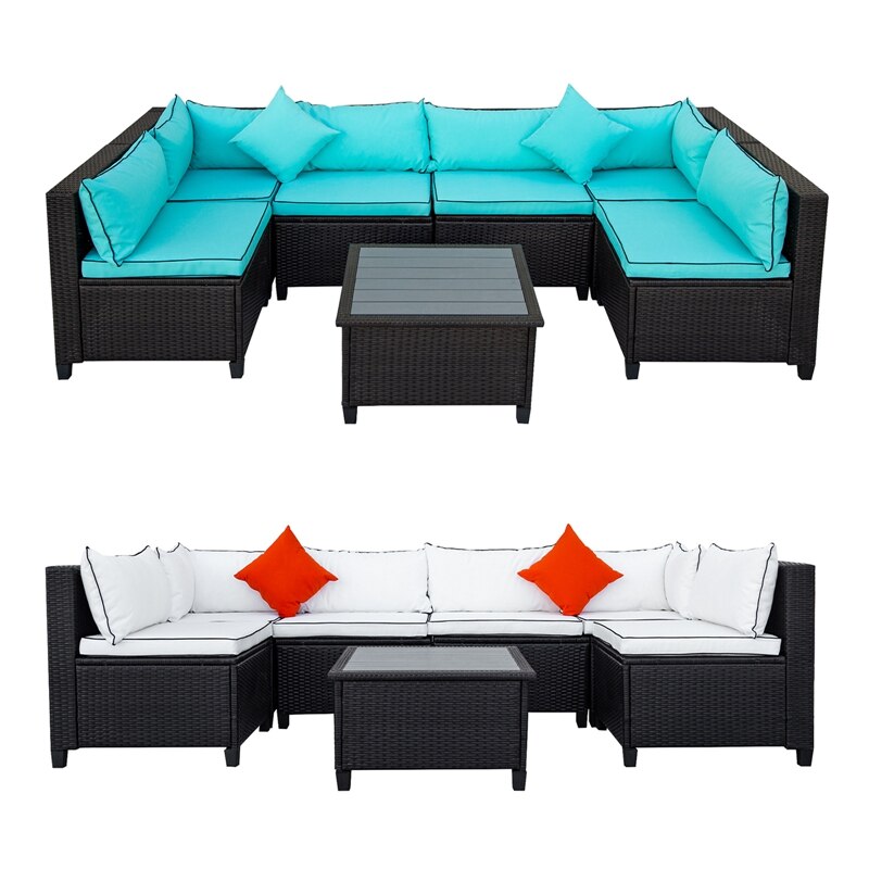 U-style Quality Rattan Wicker Patio Set, U-Shape Sectional  With Cushions And Accent Pillows Outdoor Furniture Set