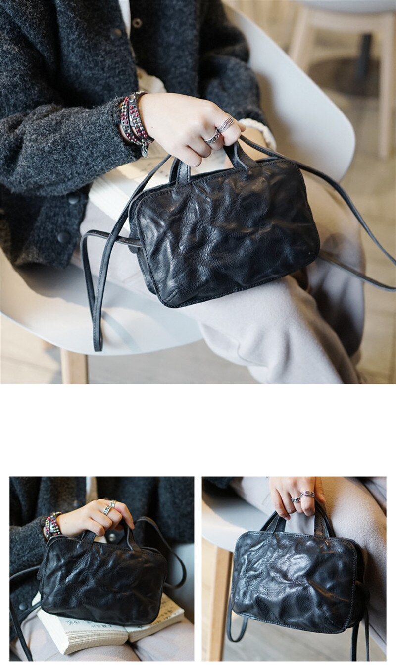 PNDME fashion vintage genuine leather ladies small handbag casual natural real cowhide women party black shoulder messenger bags