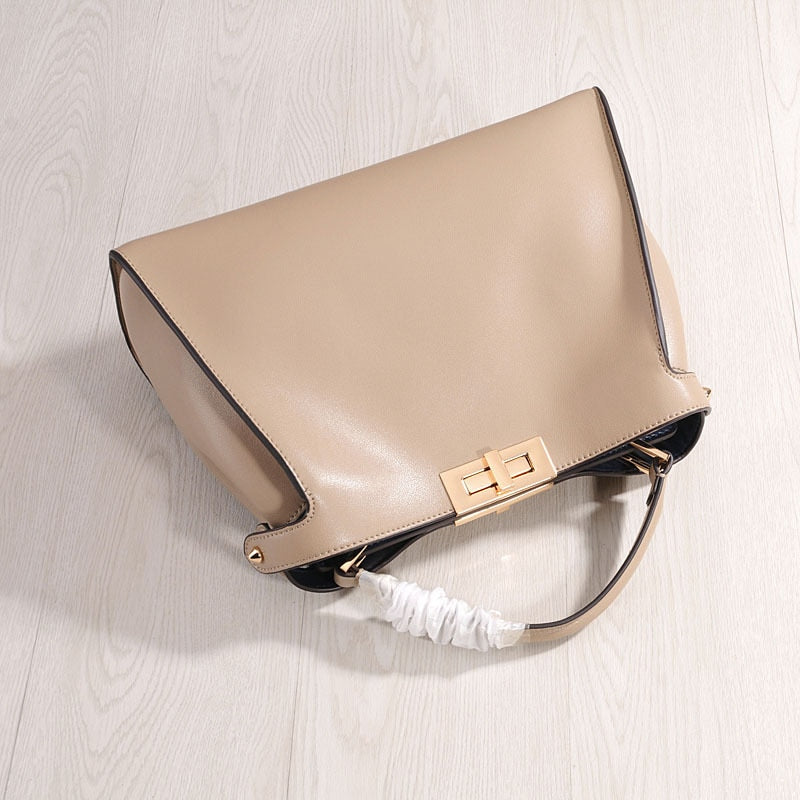 Luxury Design Handbag Cow Leather Women Bag Swivel Buckle Large Kitten Bag Cowhide Ladies Messenger Bag Single Shoulder Bag 2020