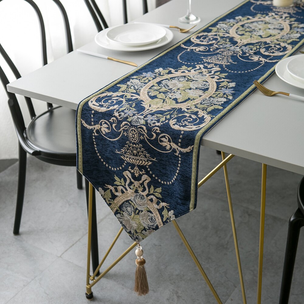 Table Runner European Jacquard Geometric Hotel Dining Decoration Table Cloth Tablecloth Coffee Table Bed Runner Green Tablewear