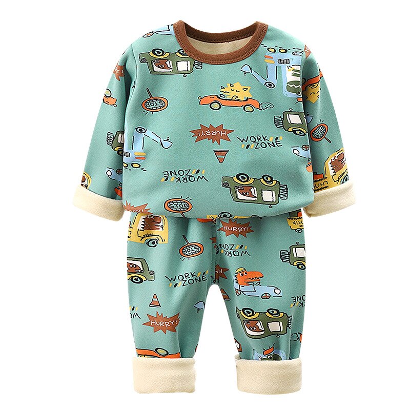 Winter Children Clothing Sets Warm Fleece Pajamas For Boys Girls Thicken Kids Dinosaur Sleepwear Baby Thermal Underwear Pyjamas