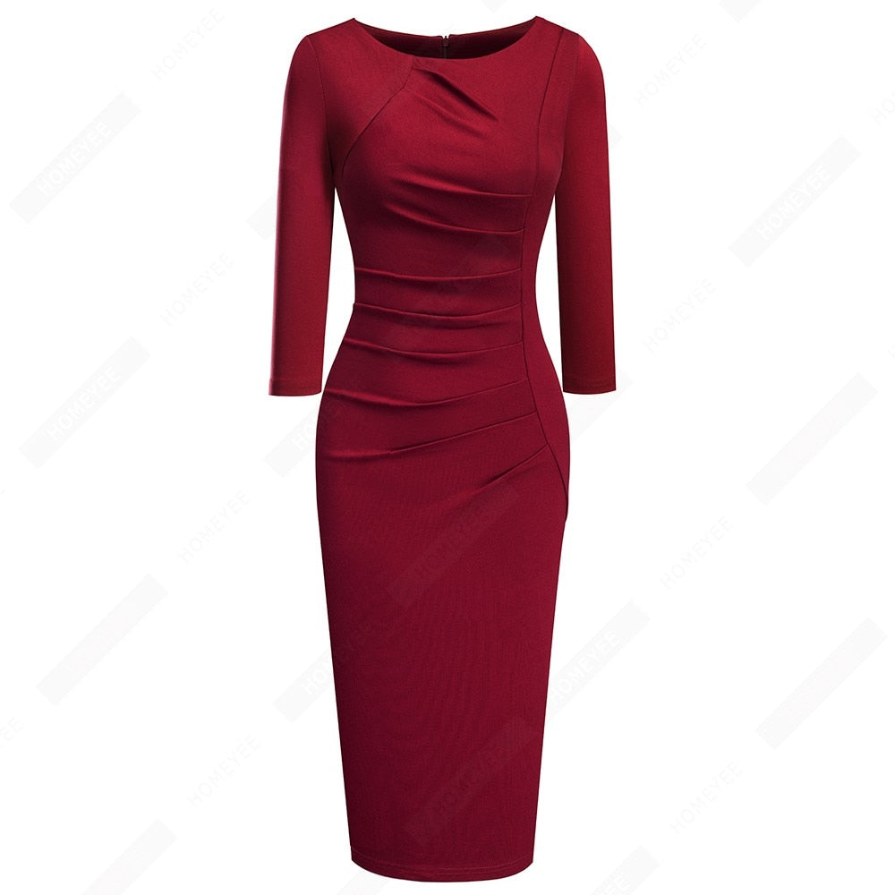 Women Elegant Fashion Solid Color Wear to Work Dresses Business Office Vinatge Bodycon Formal Dress EB600