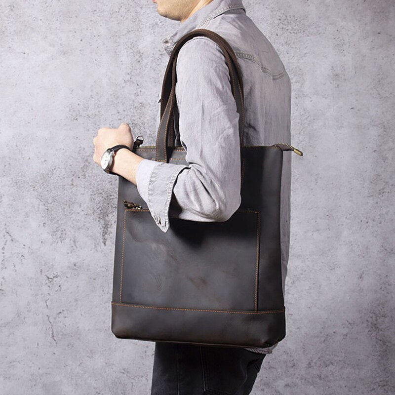AETOO Simple retro head leather handbag, men&#39;s leather handmade shoulder bag, men&#39;s stiletto bag