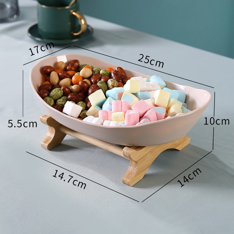 2/3 Tiers Plastic Fruit Plates With Wood Holder Oval Serving Bowls for Party Food Server Display Stand Fruit Candy Dish Shelves