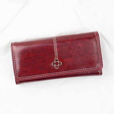 2022 New Women&#39;s Wallet Wax Oil Skin Wallet Money Bag Lady&#39;s purse Leather Bag Wallet Card Holder Portable