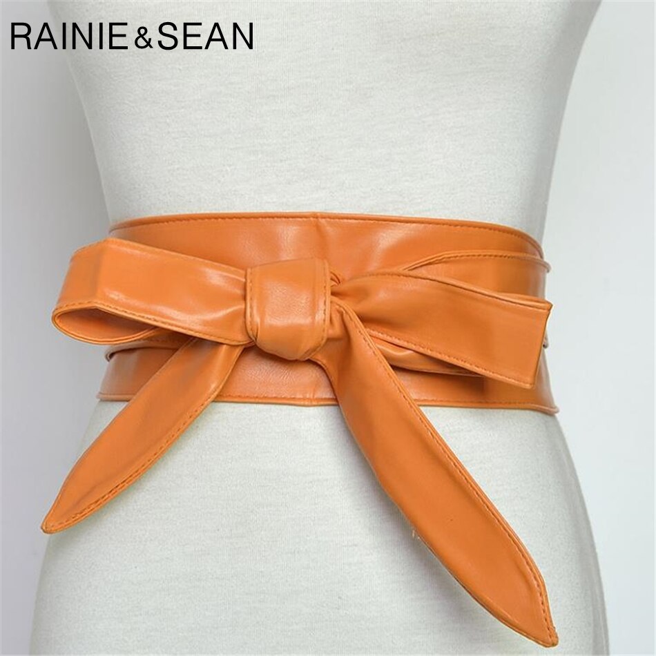 RAINIE SEAN Women Belt Leather Cummerbunds For Women Burgundy Belt For Coat Bow Self Tie Wrap Brand Ladies Fashion Belt