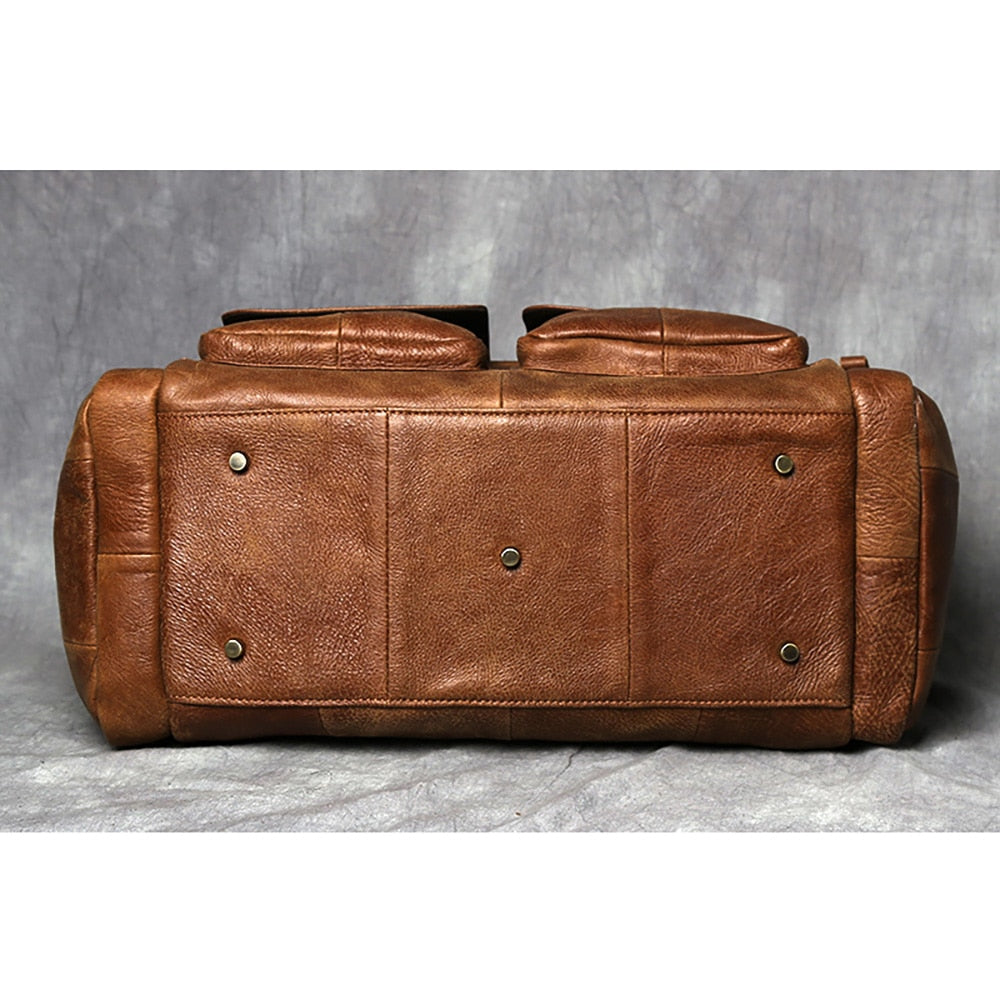 ZRCX Vintage Men&#39;s Hand Luggage Bag Travel Bag Genuine Leather Large Capacity Single Shoulder Messenger For 14 Inch Laptop