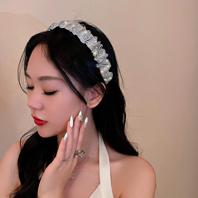 FYUAN Vintage White Black Rhinestone Hairbands for Women Velvet Headwear Hair Accessories Jewelry