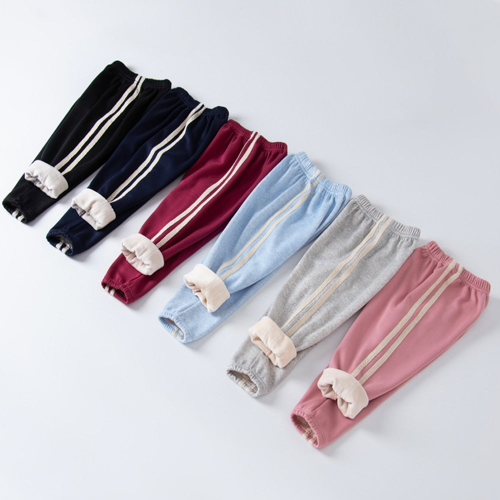 100-160 Cm Winter Girls Boys Sports Casual Pant Baby Kids Children Leisure Thick Warm Fleece Trousers